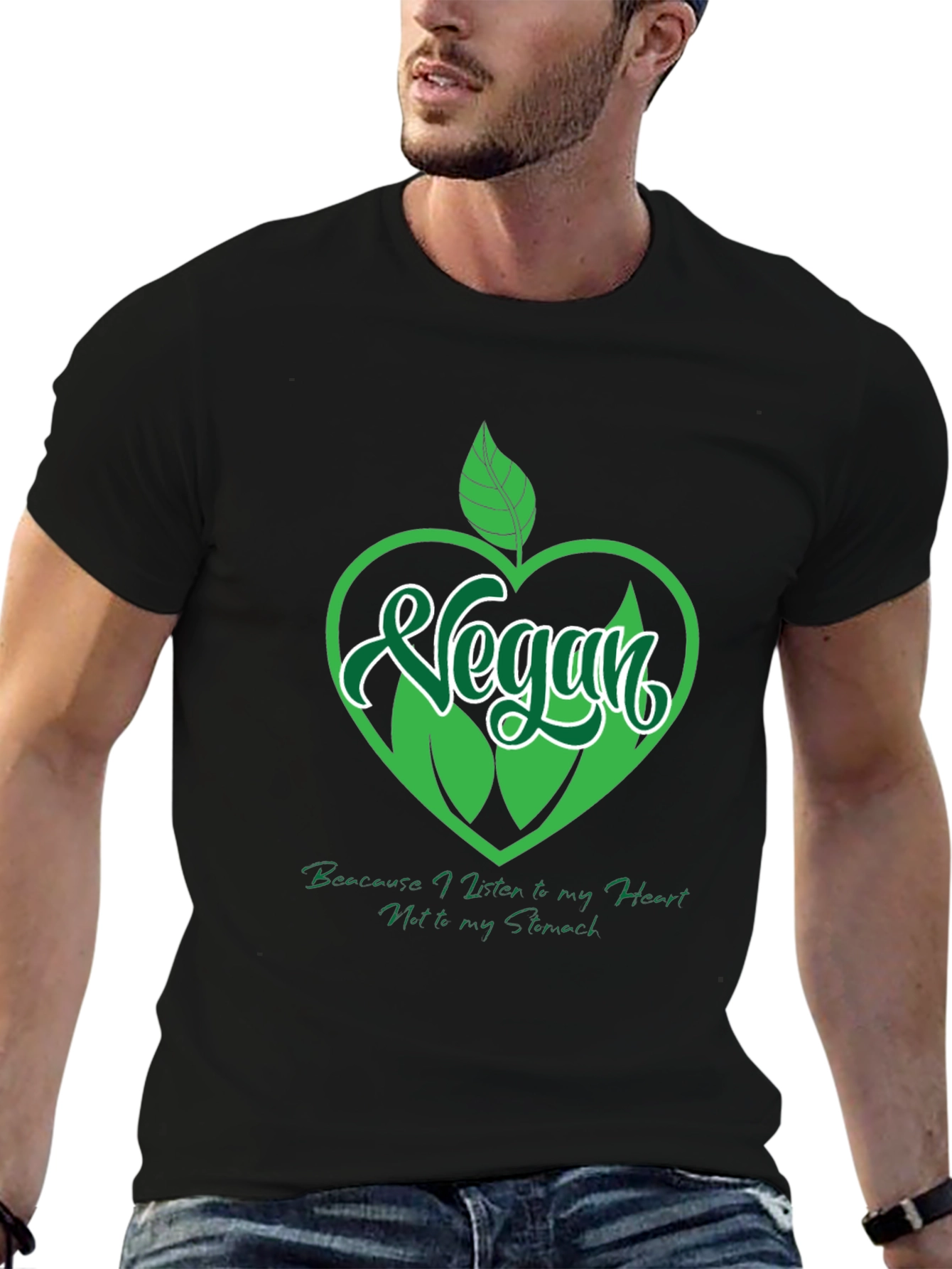 Vegan Heart Graphic T-Shirt - Black