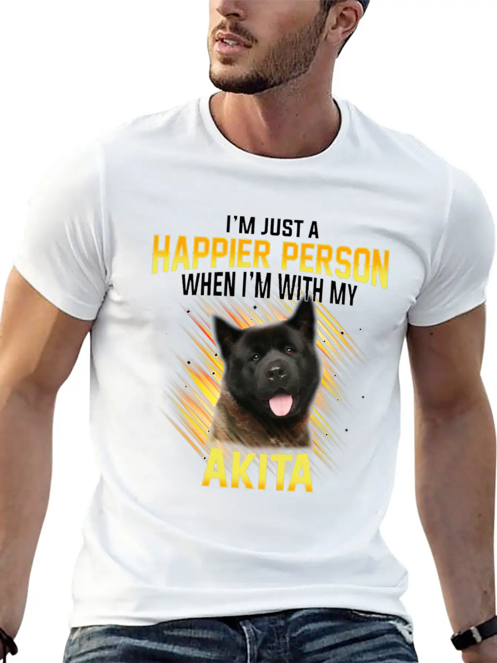 Dog Akita Im Just A Happier Person Classic Cotton Tee – Unisex Comfort For Any Season