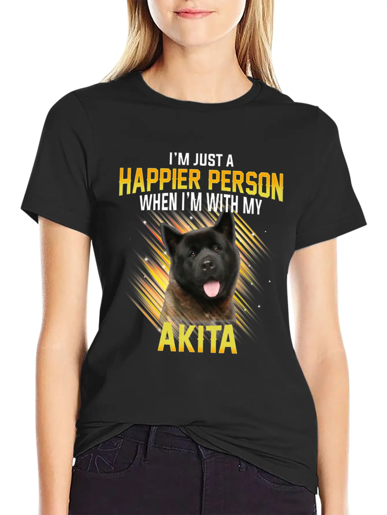 Dog Akita Im Just A Happier Person Classic Cotton Tee – Unisex Comfort For Any Season