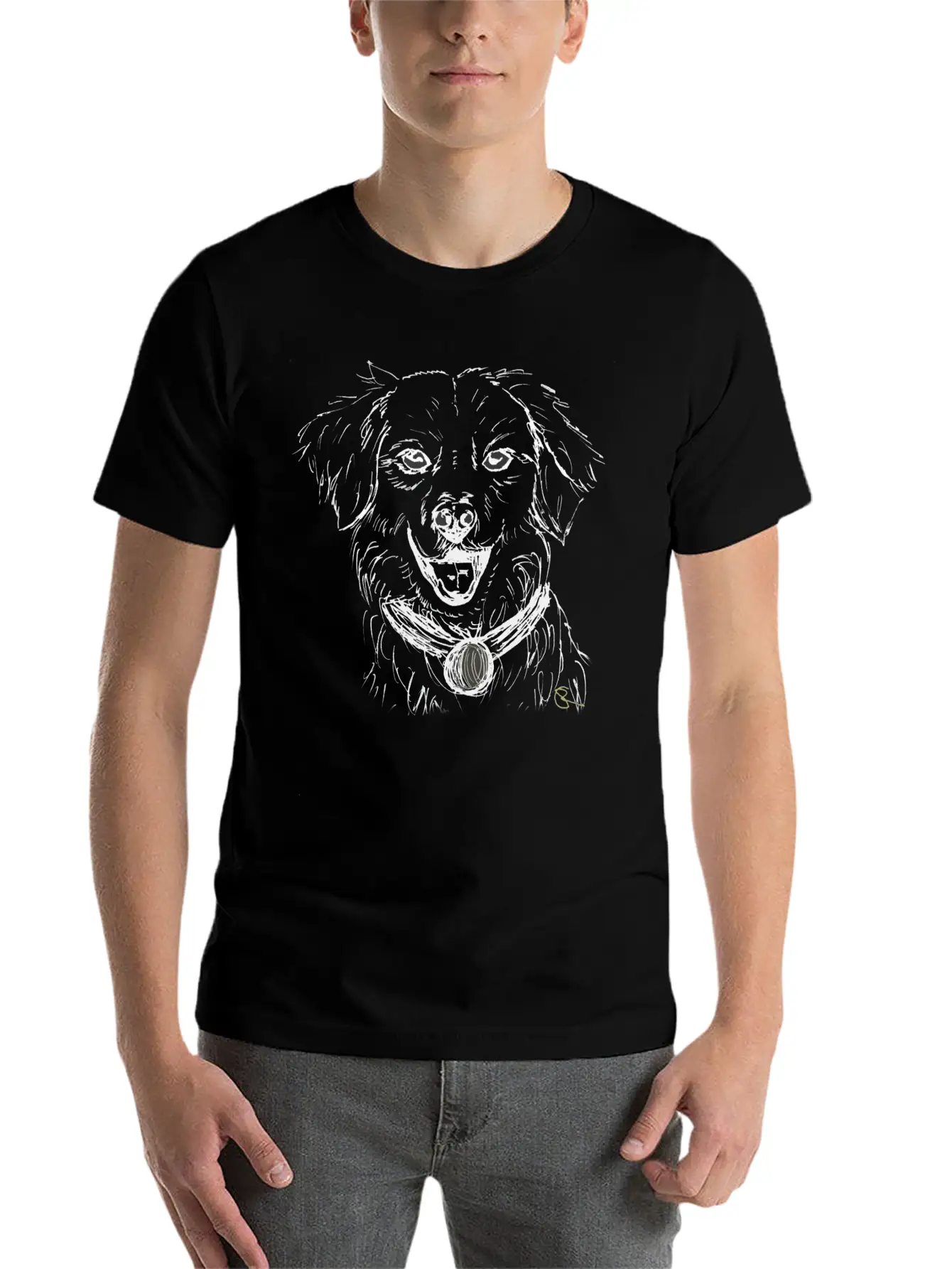 Dog Dogs Love Lineart Design Dark Basic Graphic T-Shirt – Daily Comfort In Soft Cotton