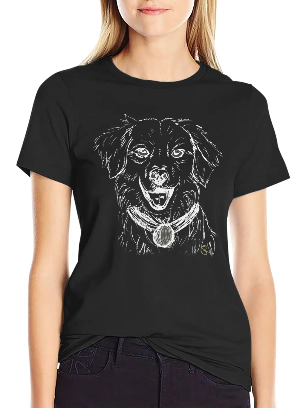 Dog Dogs Love Lineart Design Dark Basic Graphic T-Shirt – Daily Comfort In Soft Cotton