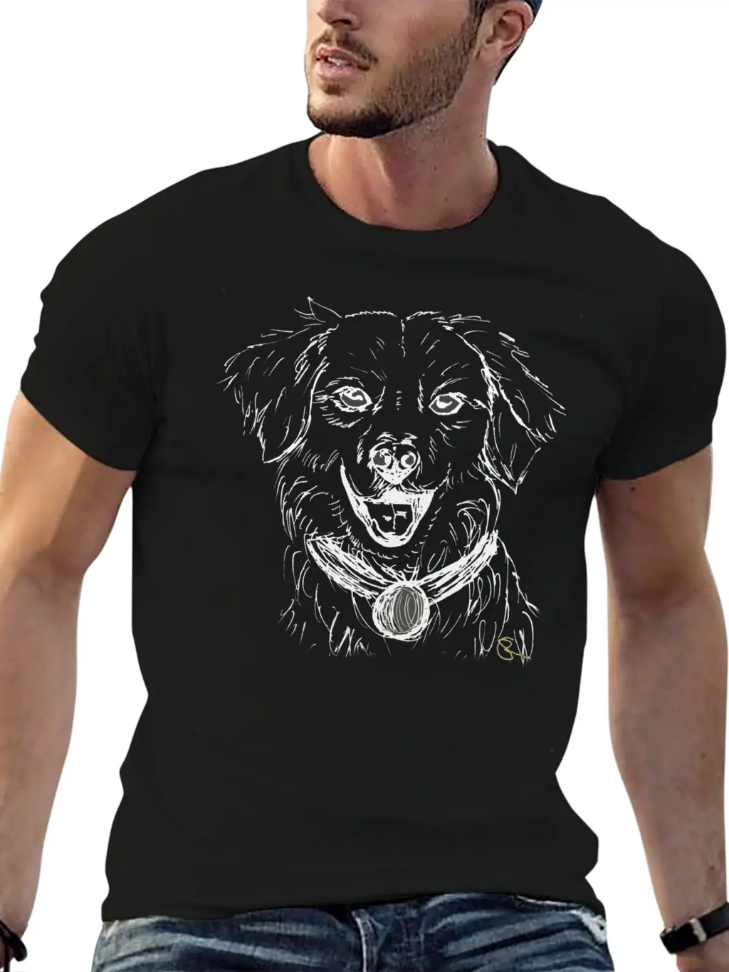 Dog Dogs Love Lineart Design Dark Basic Graphic T-Shirt – Daily Comfort In Soft Cotton