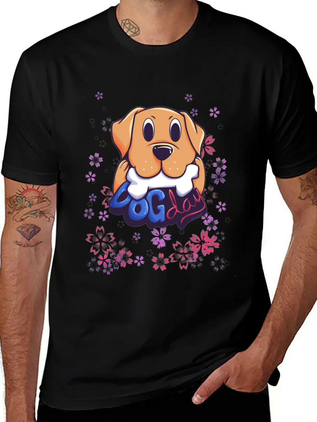 Dog On Flower Meadow Essential Cotton Tee For Daily Outfits – Unisex Style