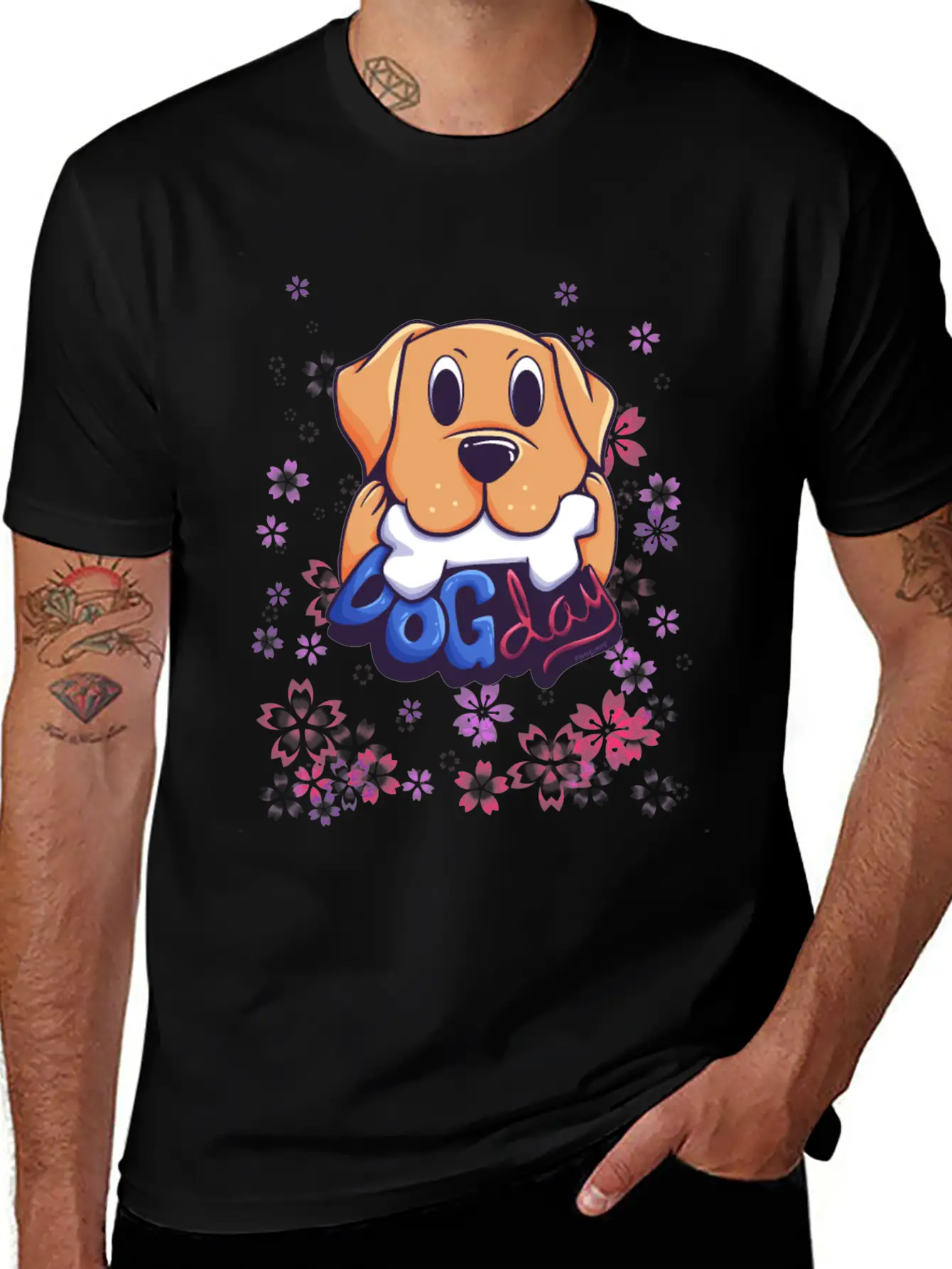 Dog On Flower Meadow Essential Cotton Tee For Daily Outfits – Unisex Style