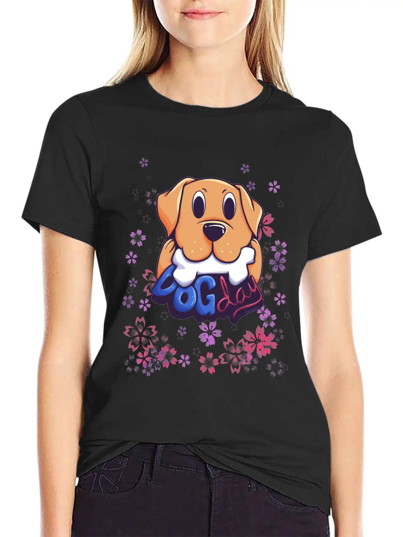 Dog On Flower Meadow Essential Cotton Tee For Daily Outfits – Unisex Style