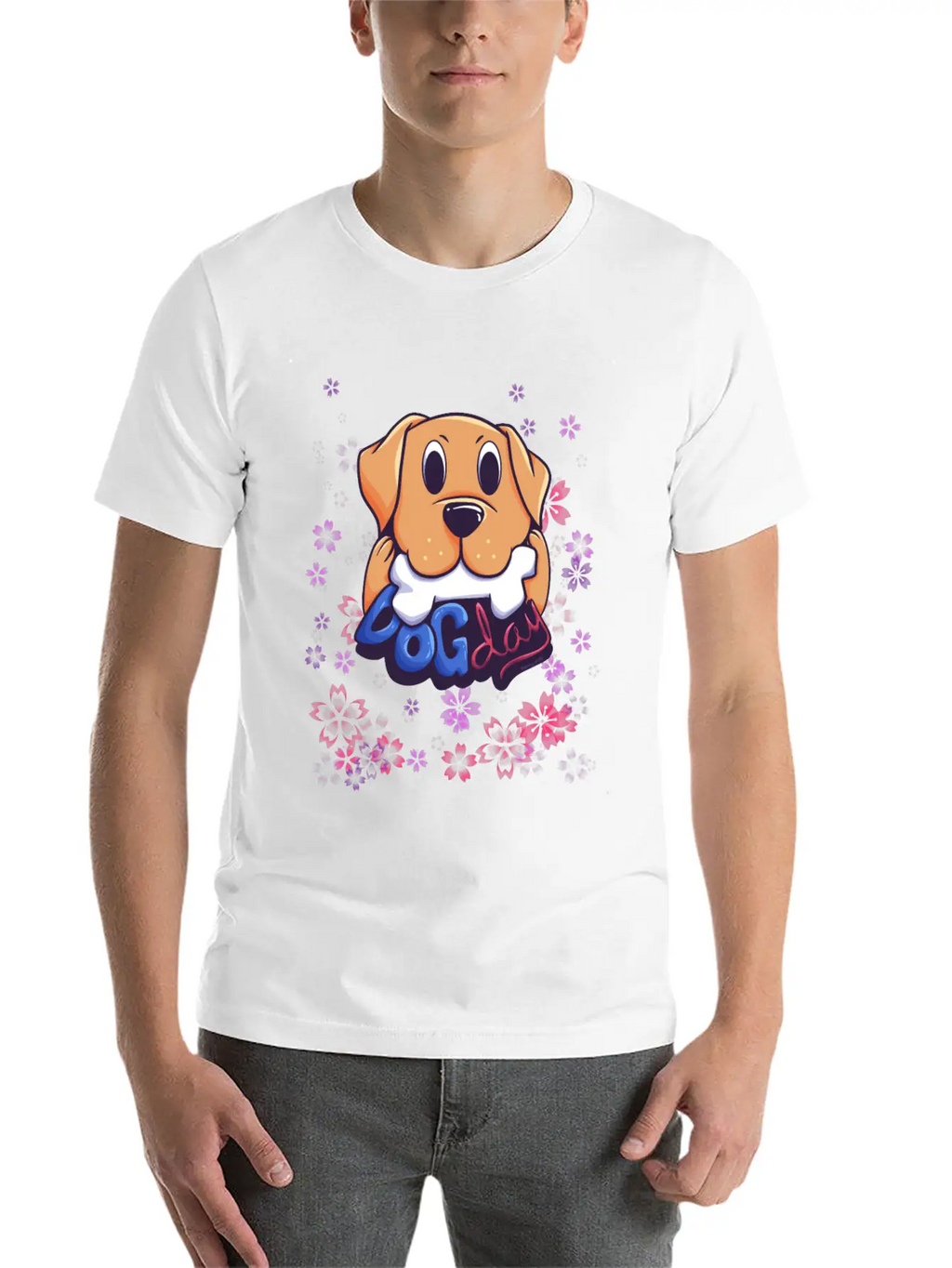 Dog On Flower Meadow Essential Cotton Tee For Daily Outfits – Unisex Style