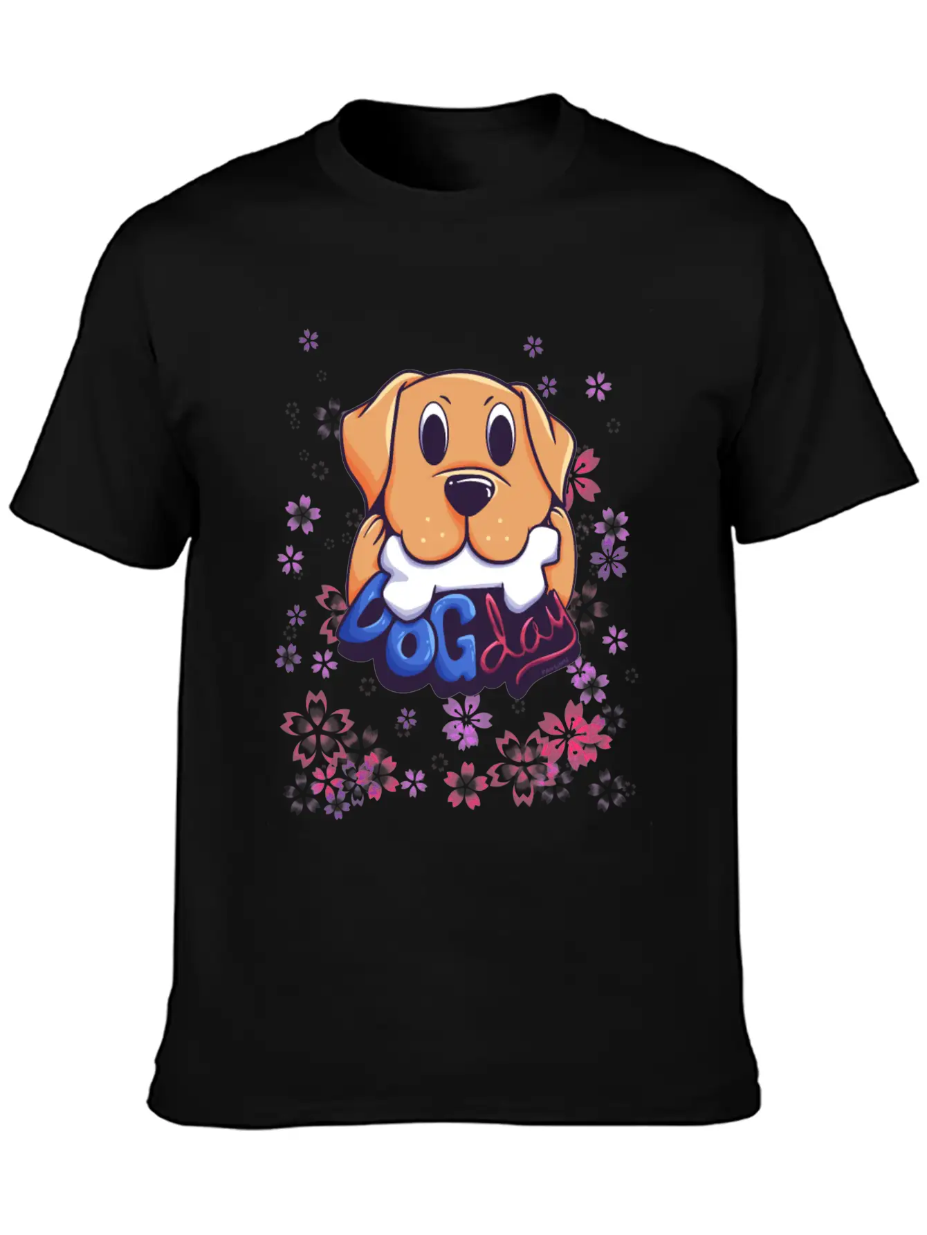 Dog On Flower Meadow Essential Cotton Tee For Daily Outfits – Unisex Style