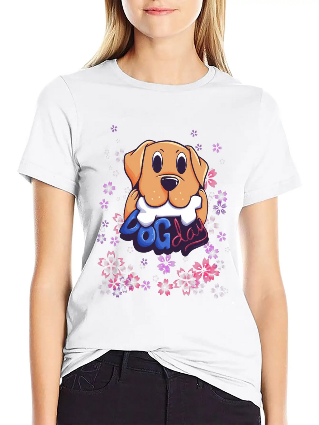 Dog On Flower Meadow Essential Cotton Tee For Daily Outfits – Unisex Style
