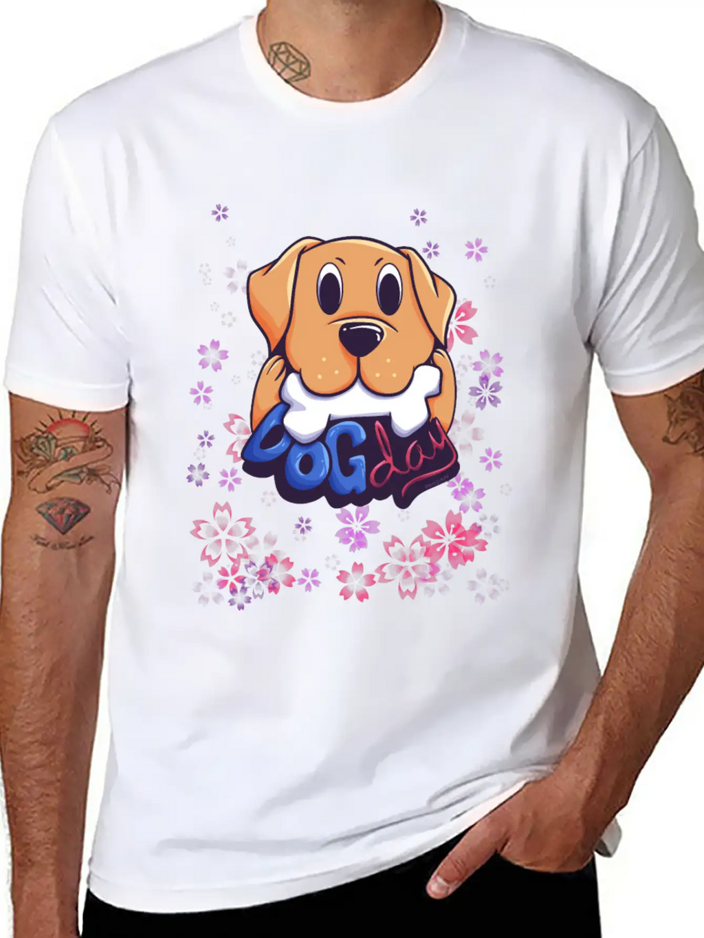 Dog On Flower Meadow Essential Cotton Tee For Daily Outfits – Unisex Style