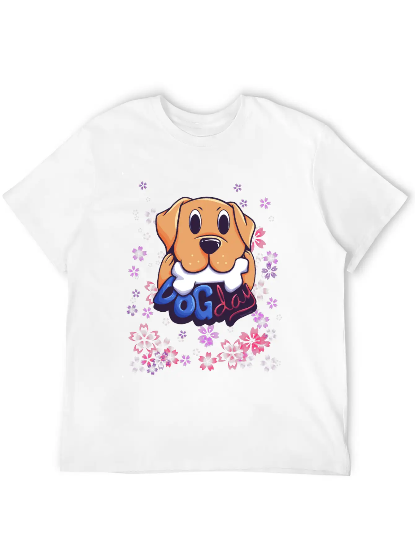 Dog On Flower Meadow Essential Cotton Tee For Daily Outfits – Unisex Style