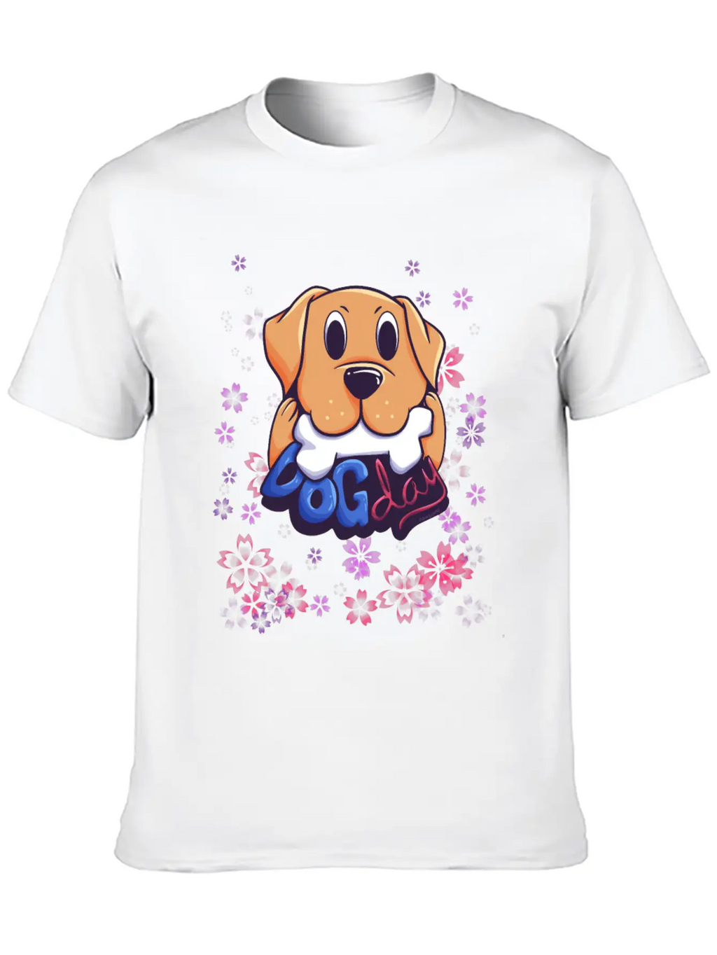 Dog On Flower Meadow Essential Cotton Tee For Daily Outfits – Unisex Style