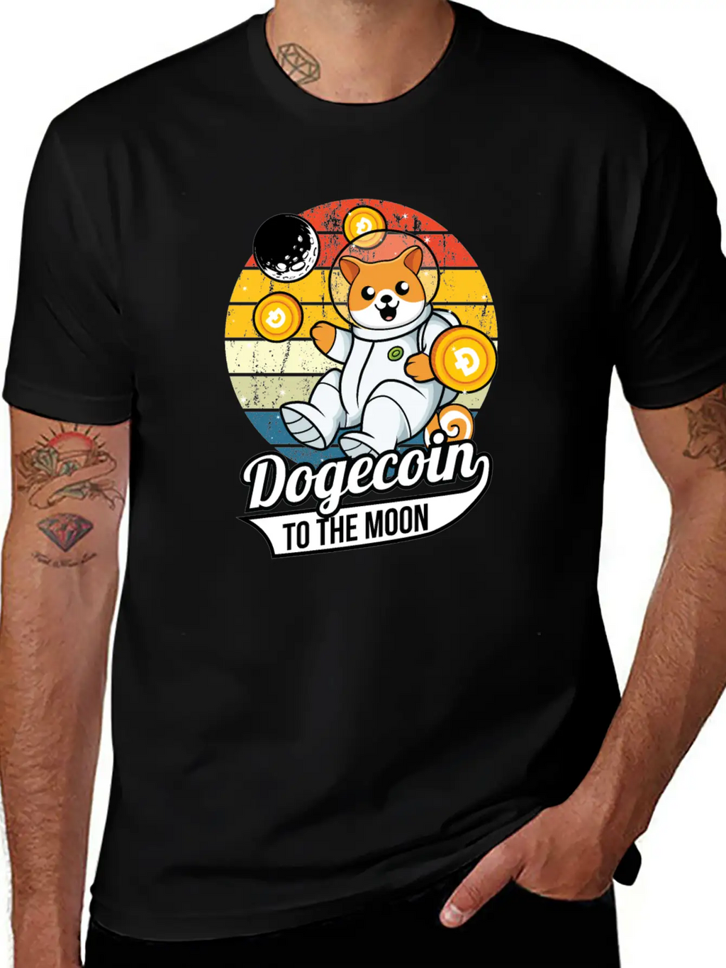 Dogecoin To The Moon Stylish Everyday T-Shirt – Unisex Basic Cotton Tee