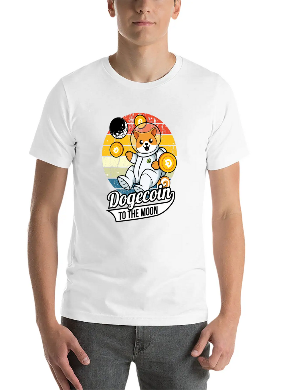 Dogecoin To The Moon Stylish Everyday T-Shirt – Unisex Basic Cotton Tee