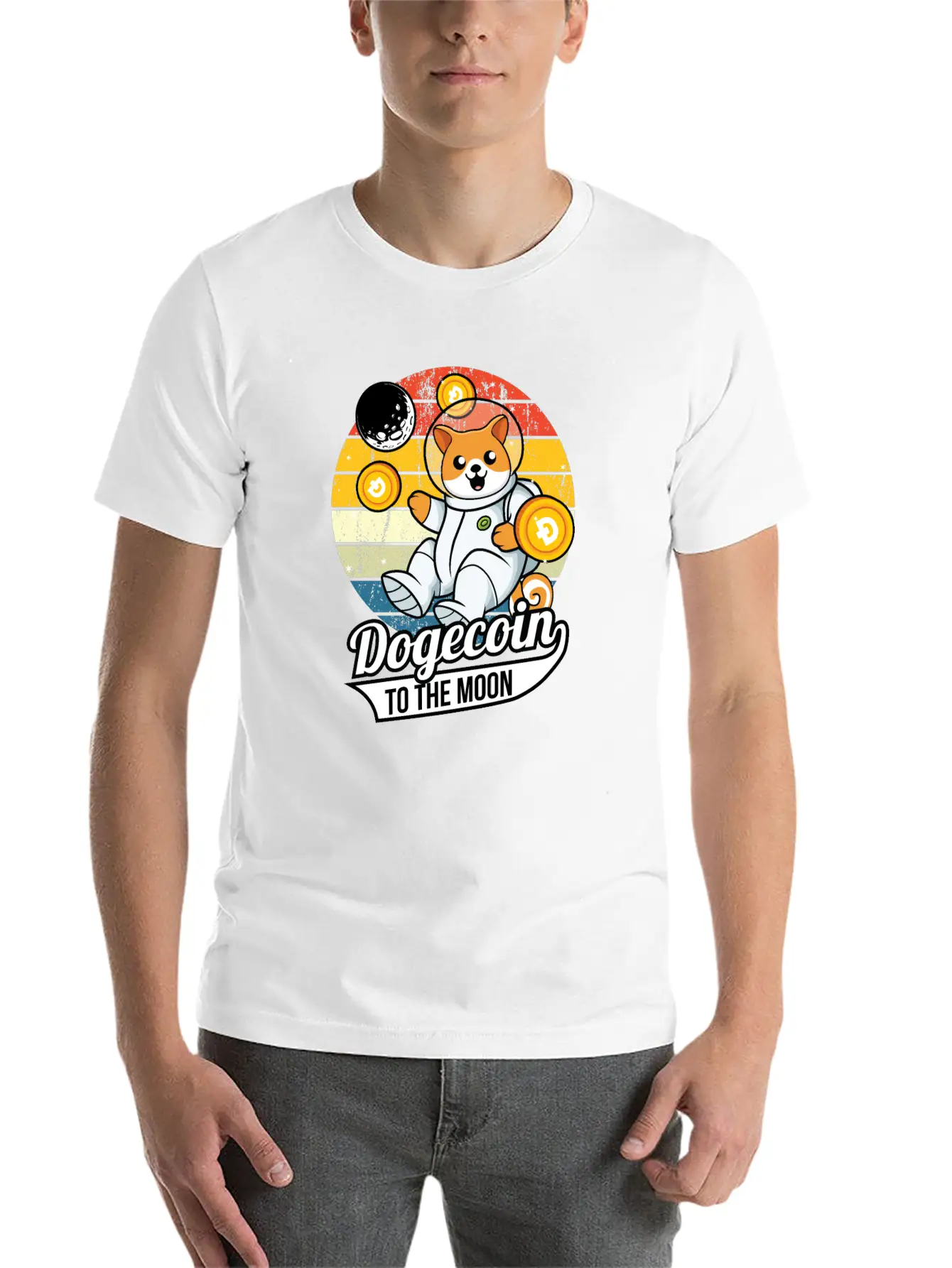 Dogecoin To The Moon Stylish Everyday T-Shirt – Unisex Basic Cotton Tee