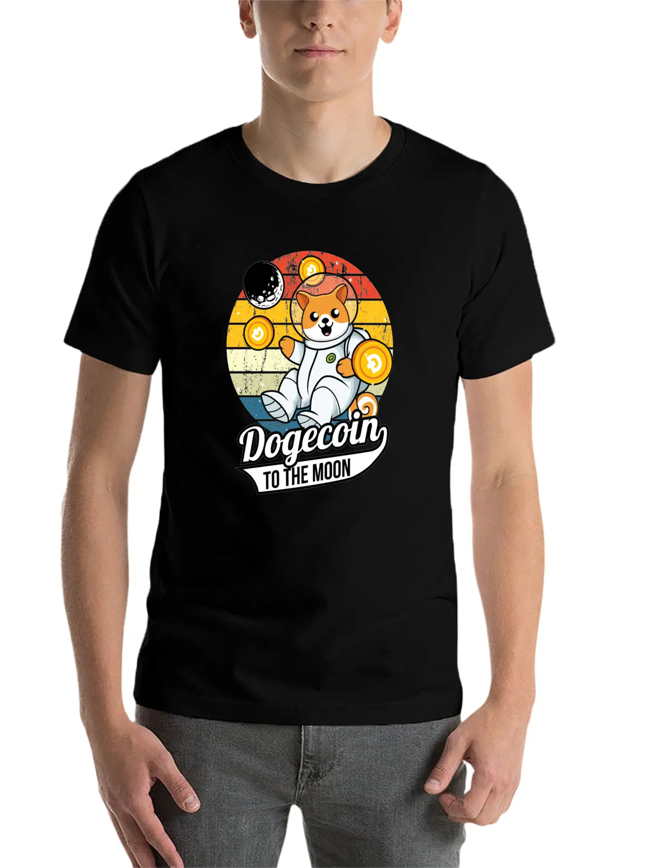 Dogecoin To The Moon Stylish Everyday T-Shirt – Unisex Basic Cotton Tee