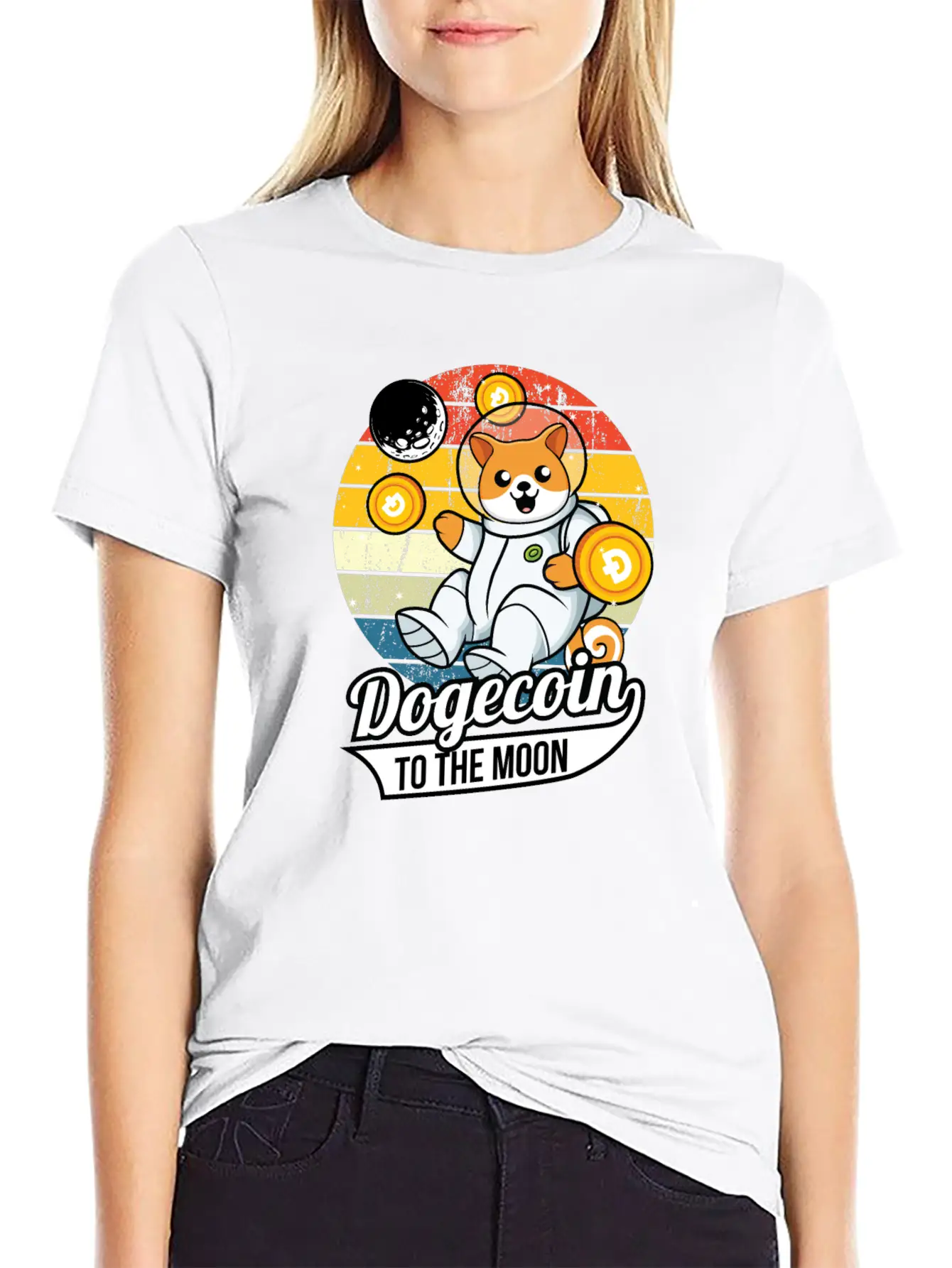 Dogecoin To The Moon Stylish Everyday T-Shirt – Unisex Basic Cotton Tee