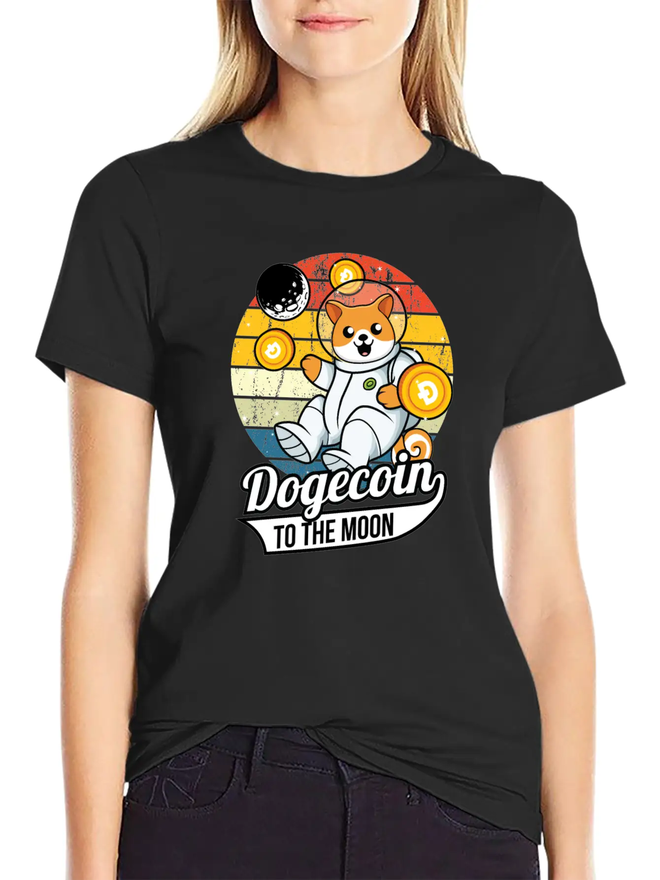 Dogecoin To The Moon Stylish Everyday T-Shirt – Unisex Basic Cotton Tee
