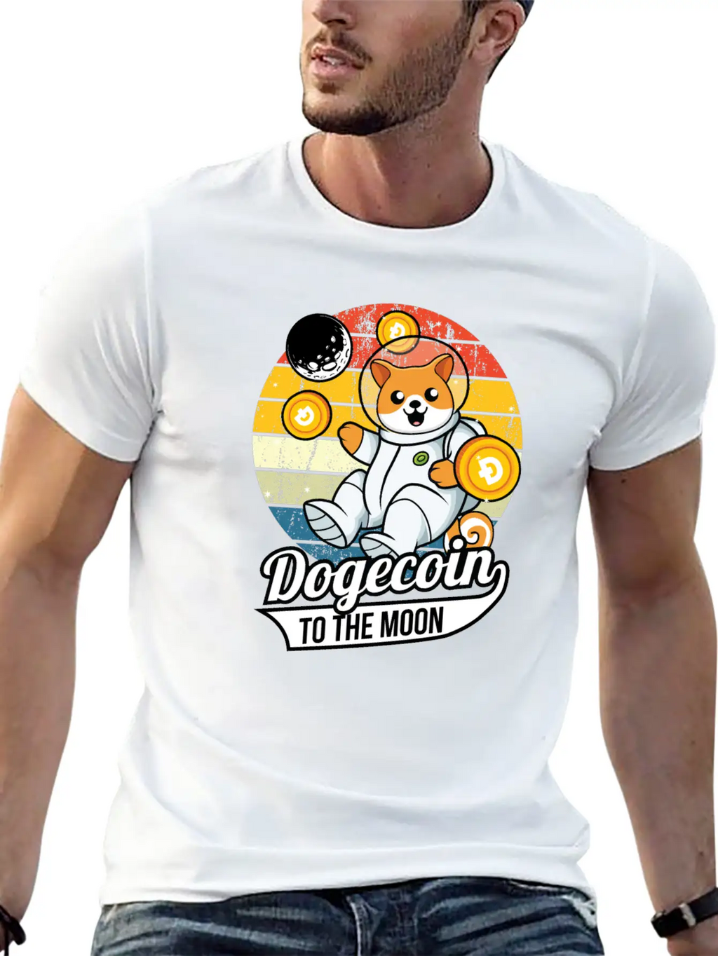 Dogecoin To The Moon Stylish Everyday T-Shirt – Unisex Basic Cotton Tee