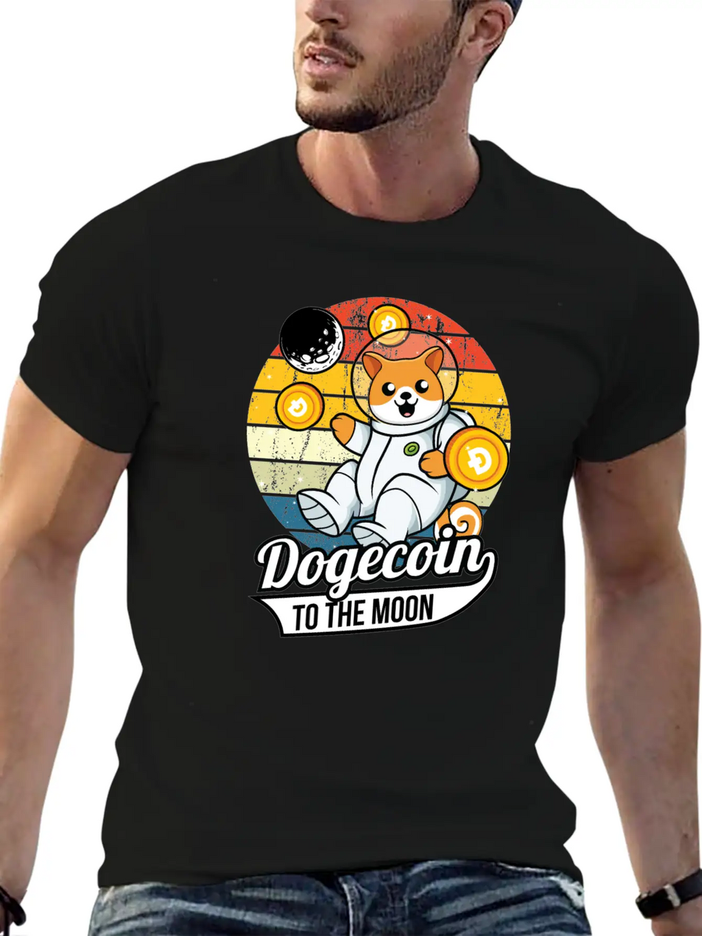 Dogecoin To The Moon Stylish Everyday T-Shirt – Unisex Basic Cotton Tee