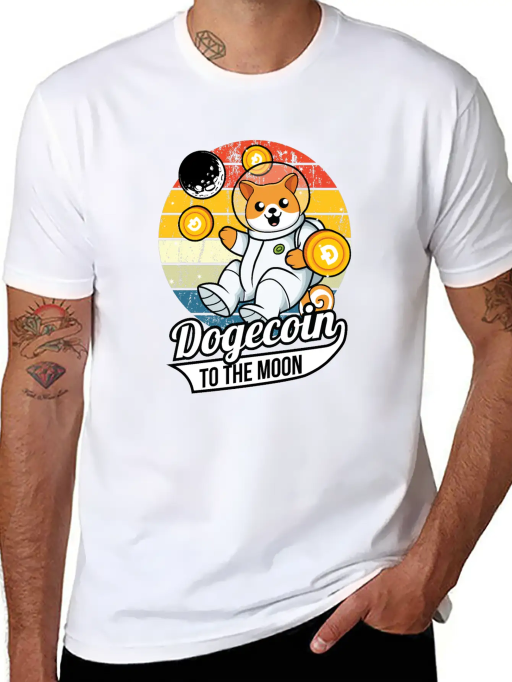 Dogecoin To The Moon Stylish Everyday T-Shirt – Unisex Basic Cotton Tee