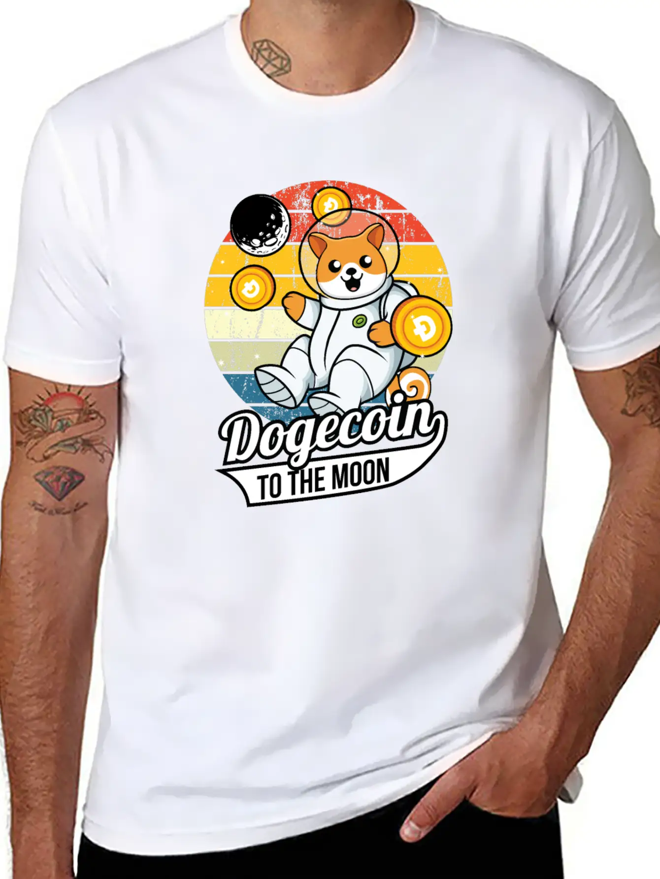 Dogecoin To The Moon Stylish Everyday T-Shirt – Unisex Basic Cotton Tee
