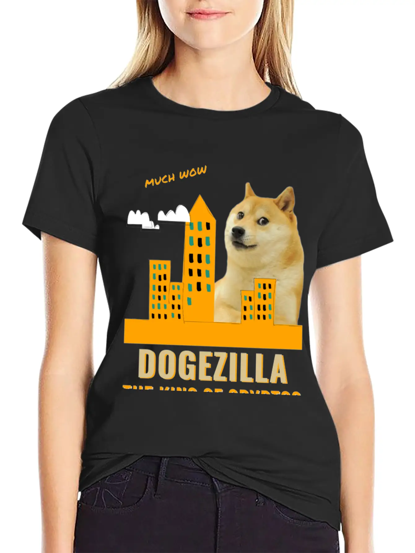 Dogezilla King Of Cryptos - Funny Dogecoin, Doge Breathable Soft Cotton T-Shirt – Timeless Casual Look