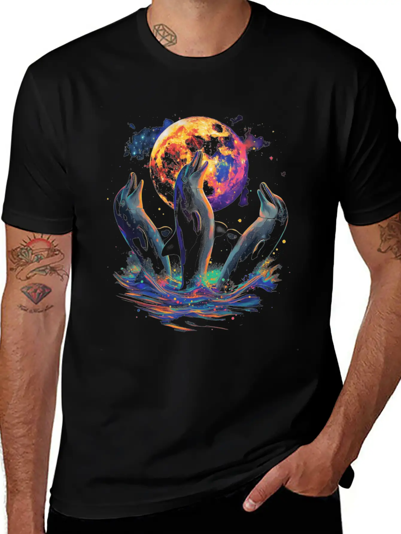 Dolphin Ocean Animal Howling Moon Classic Cotton Tee – Unisex Comfort For Any Season