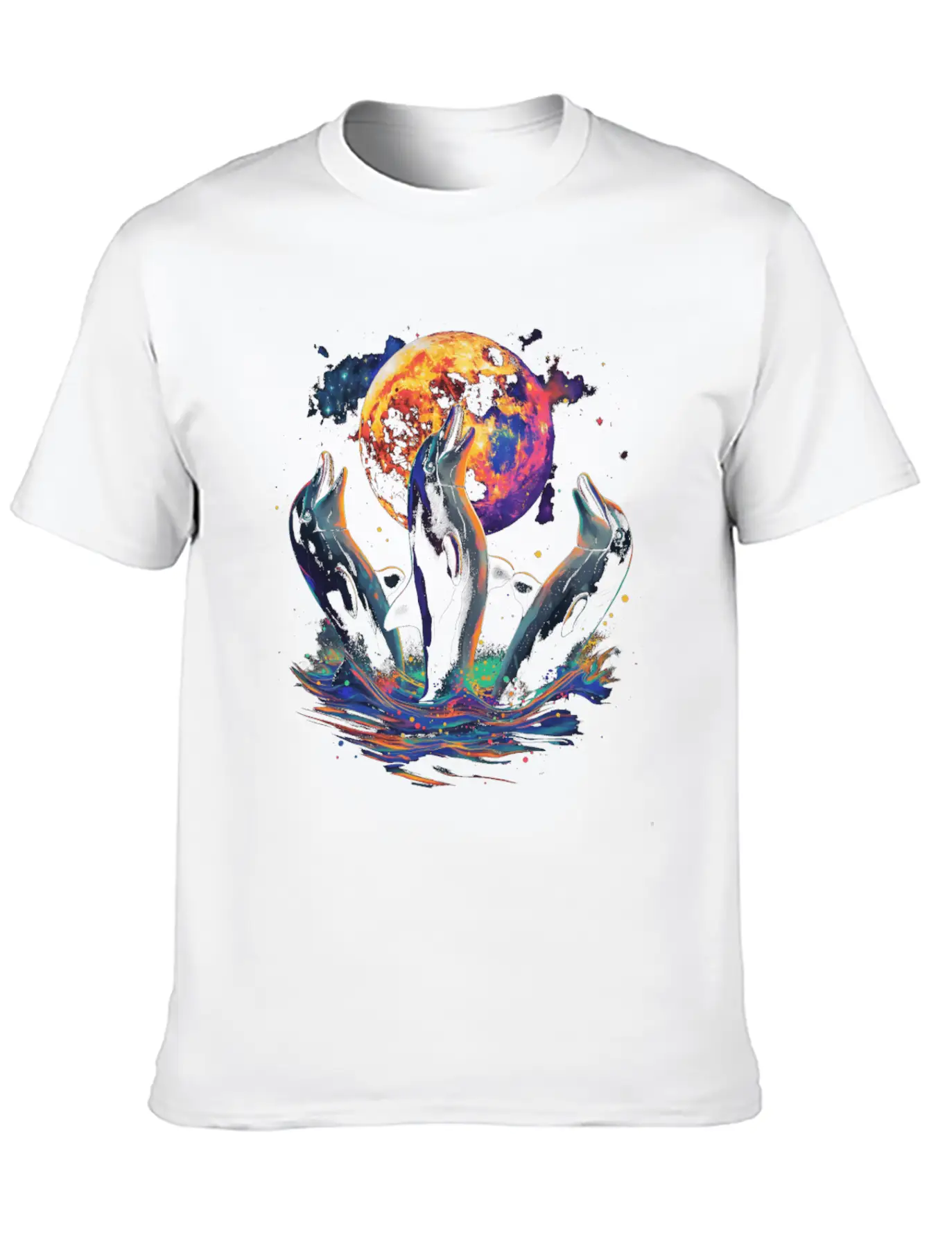 Dolphin Ocean Animal Howling Moon Classic Cotton Tee – Unisex Comfort For Any Season