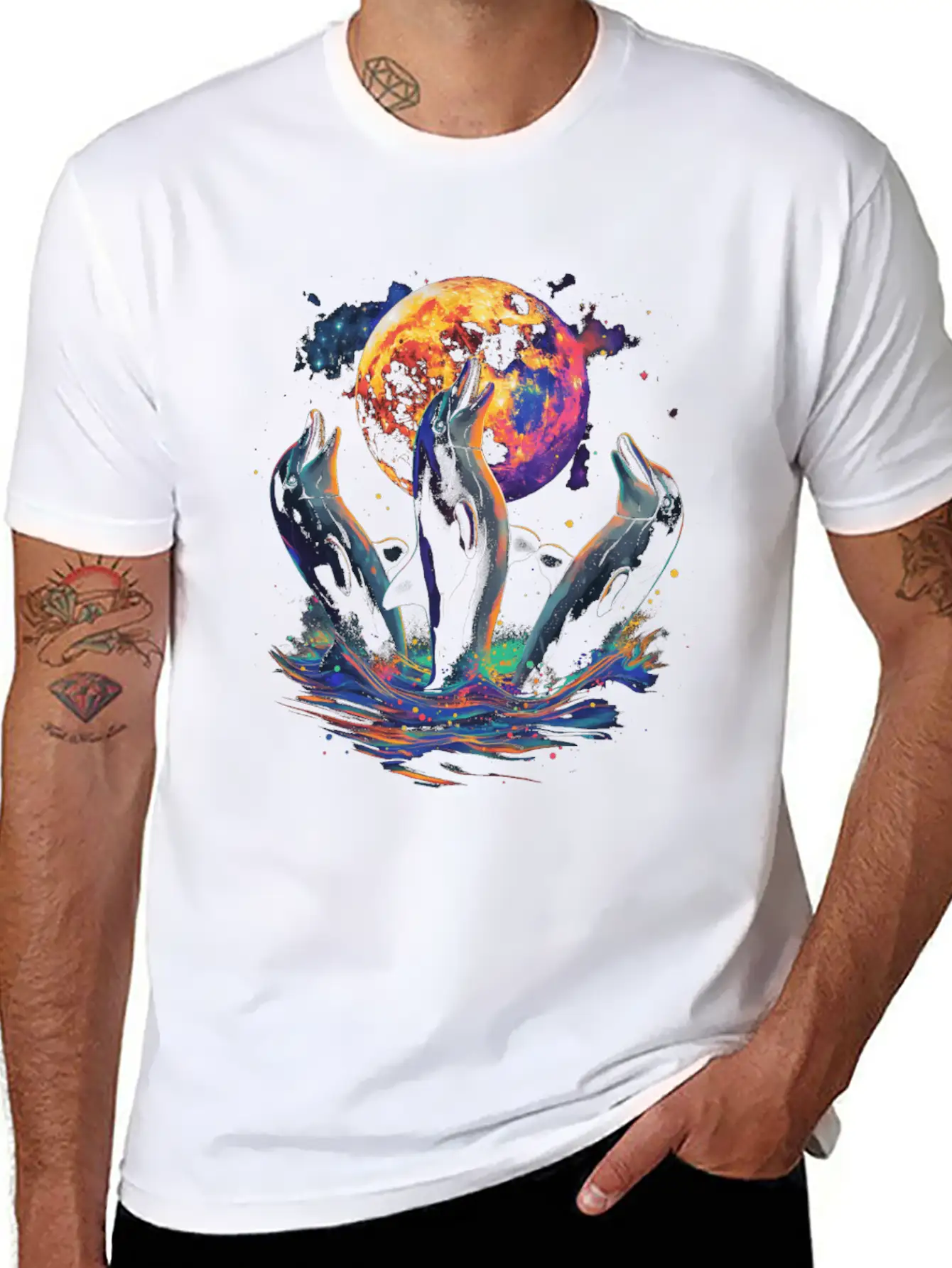 Dolphin Ocean Animal Howling Moon Classic Cotton Tee – Unisex Comfort For Any Season
