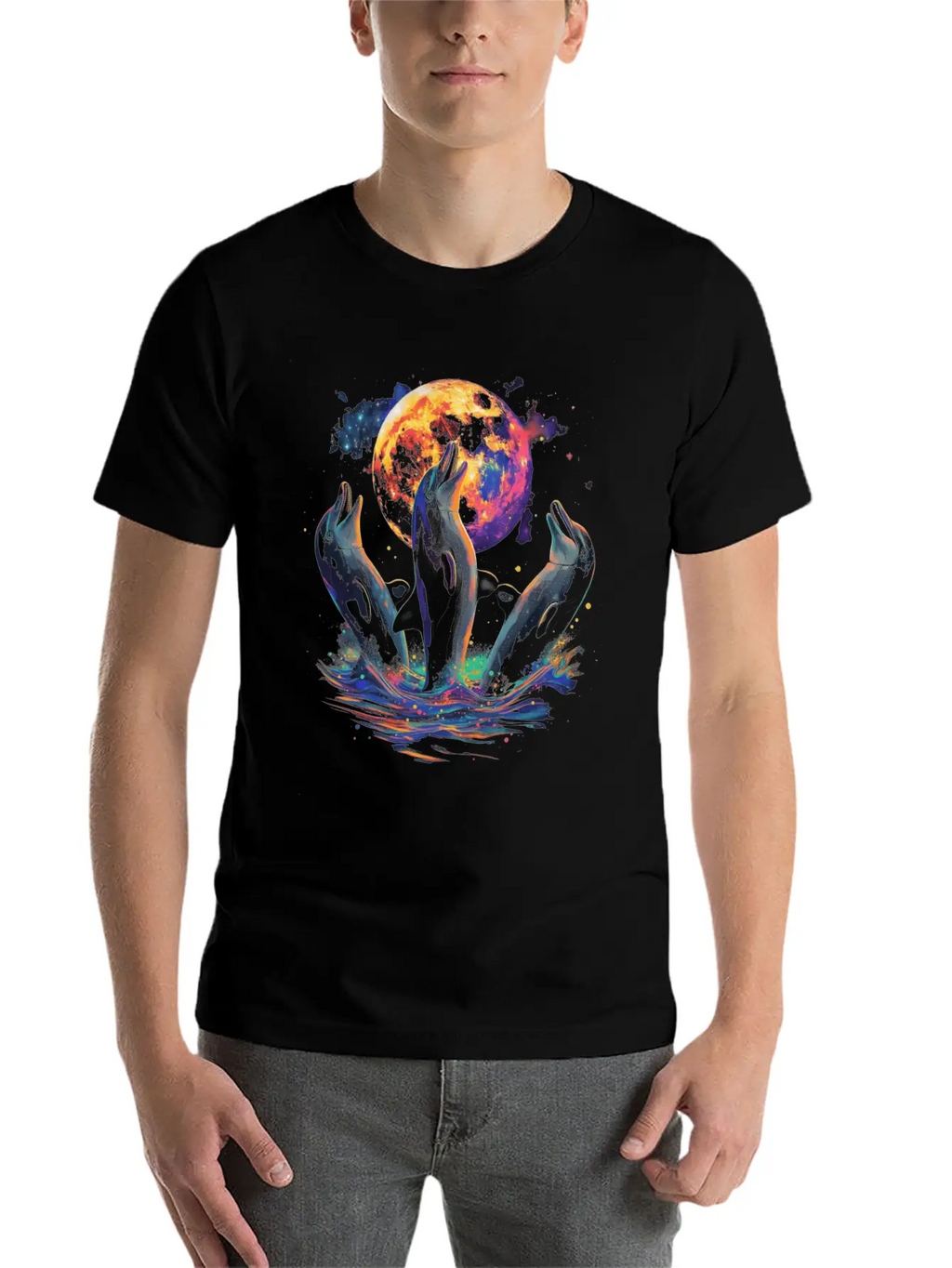 Dolphin Ocean Animal Howling Moon Classic Cotton Tee – Unisex Comfort For Any Season