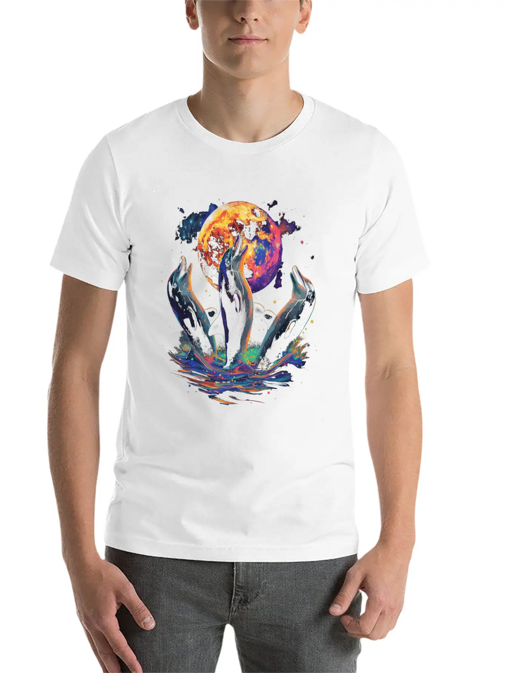 Dolphin Ocean Animal Howling Moon Classic Cotton Tee – Unisex Comfort For Any Season