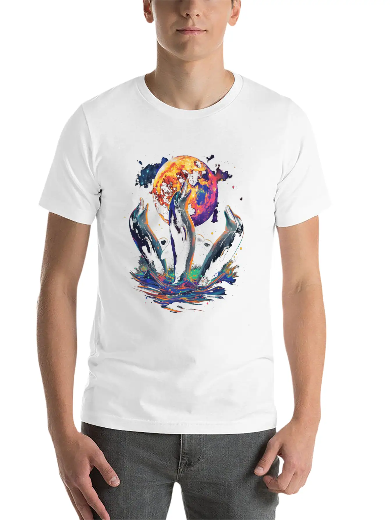 Dolphin Ocean Animal Howling Moon Classic Cotton Tee – Unisex Comfort For Any Season