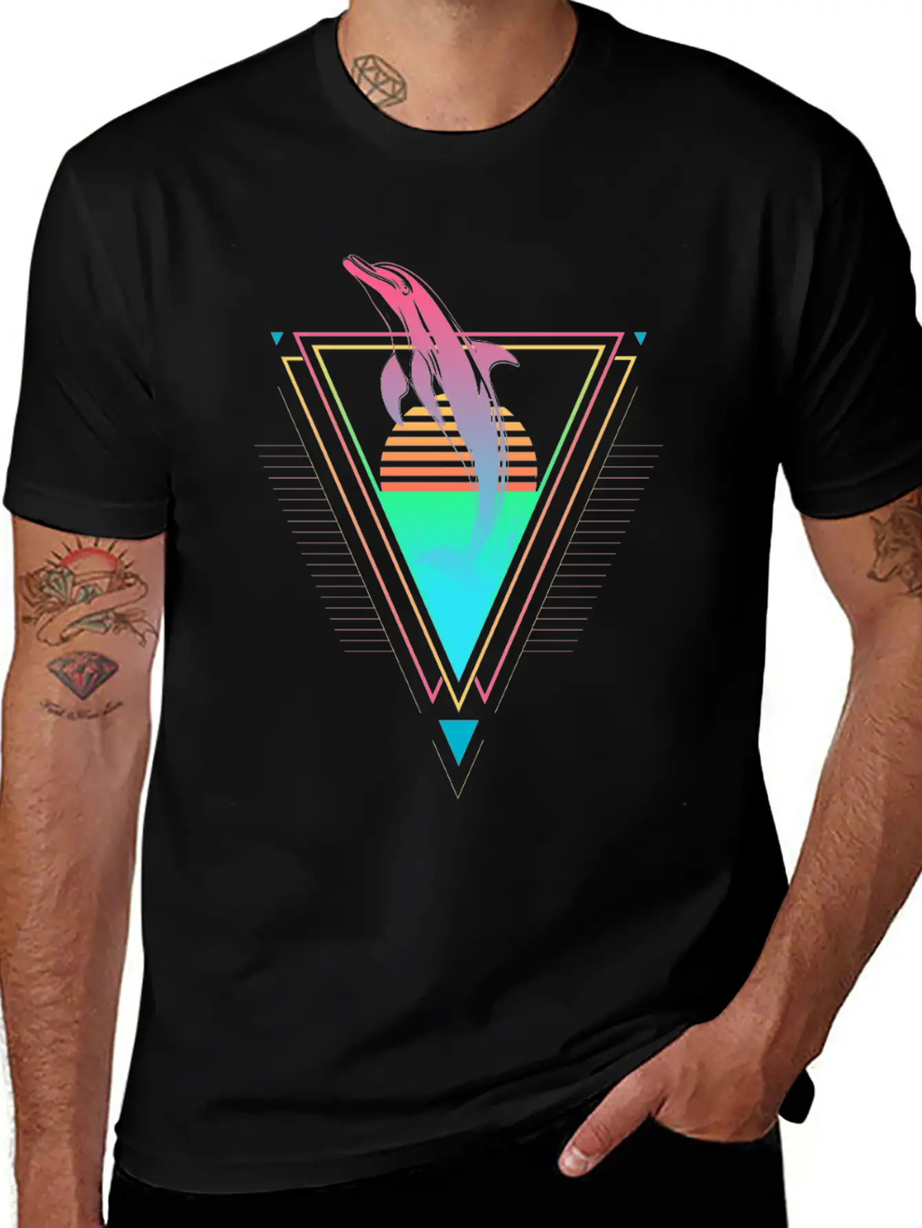 Dolphin Vaporwave Synthwave 90s 80s Sunset Classic Cotton Tee – Unisex Comfort For Any Season
