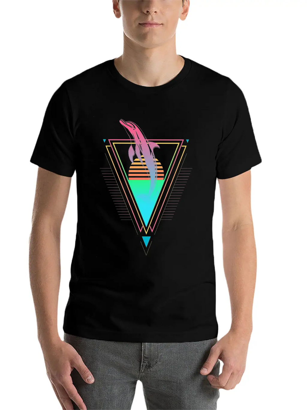 Dolphin Vaporwave Synthwave 90s 80s Sunset Classic Cotton Tee – Unisex Comfort For Any Season