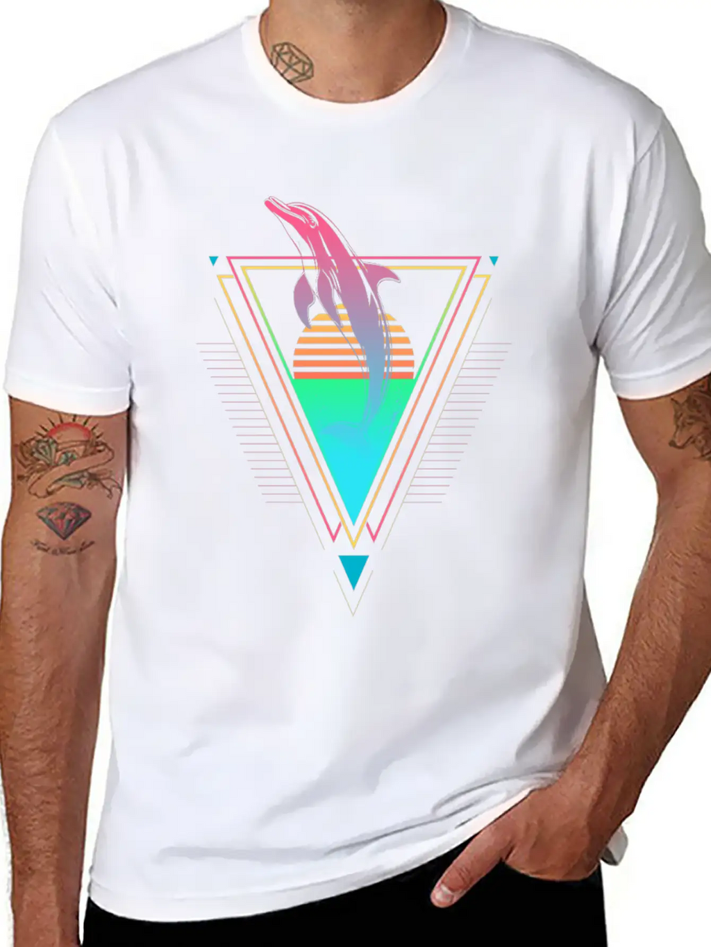 Dolphin Vaporwave Synthwave 90s 80s Sunset Classic Cotton Tee – Unisex Comfort For Any Season