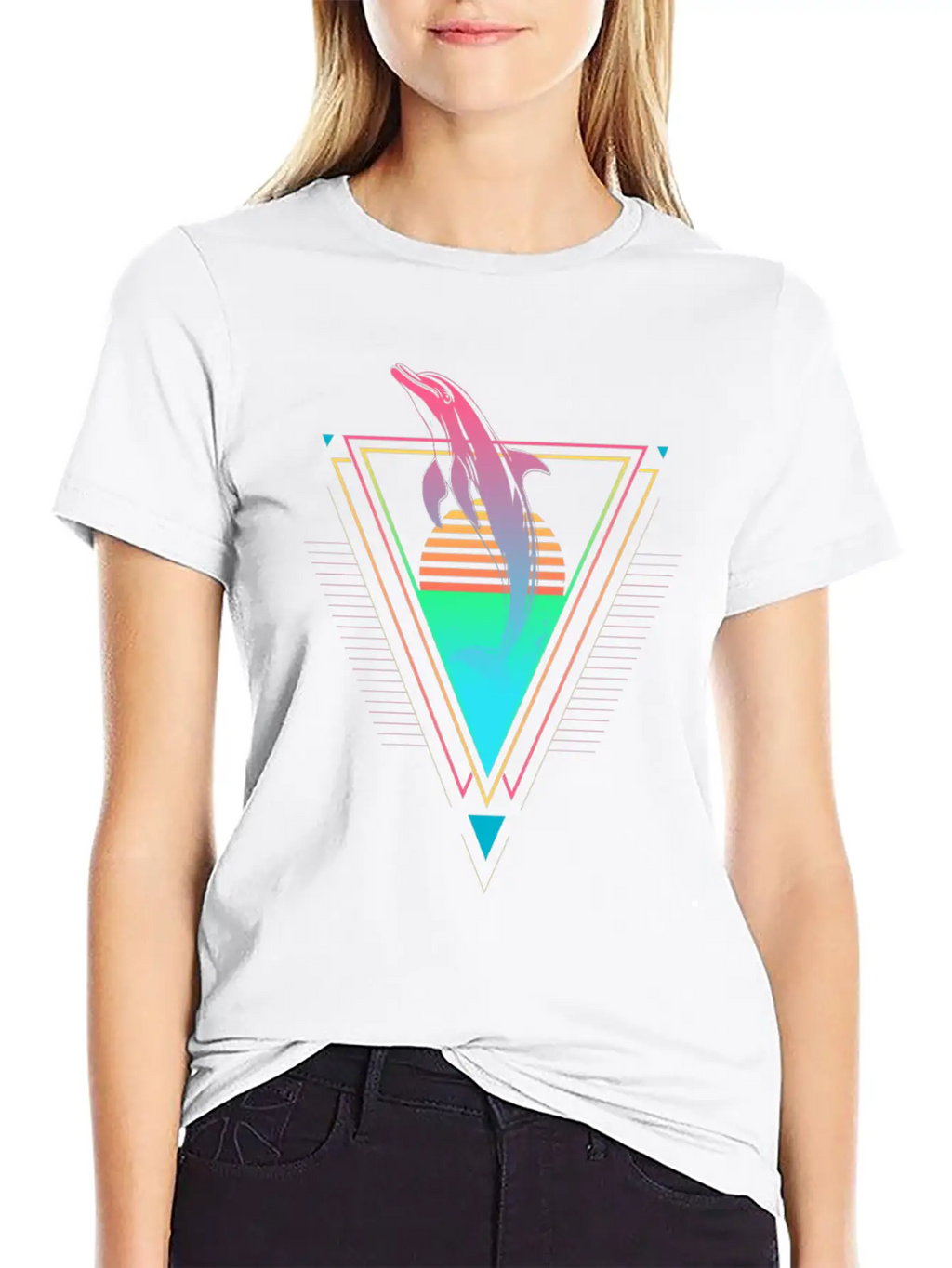 Dolphin Vaporwave Synthwave 90s 80s Sunset Classic Cotton Tee – Unisex Comfort For Any Season