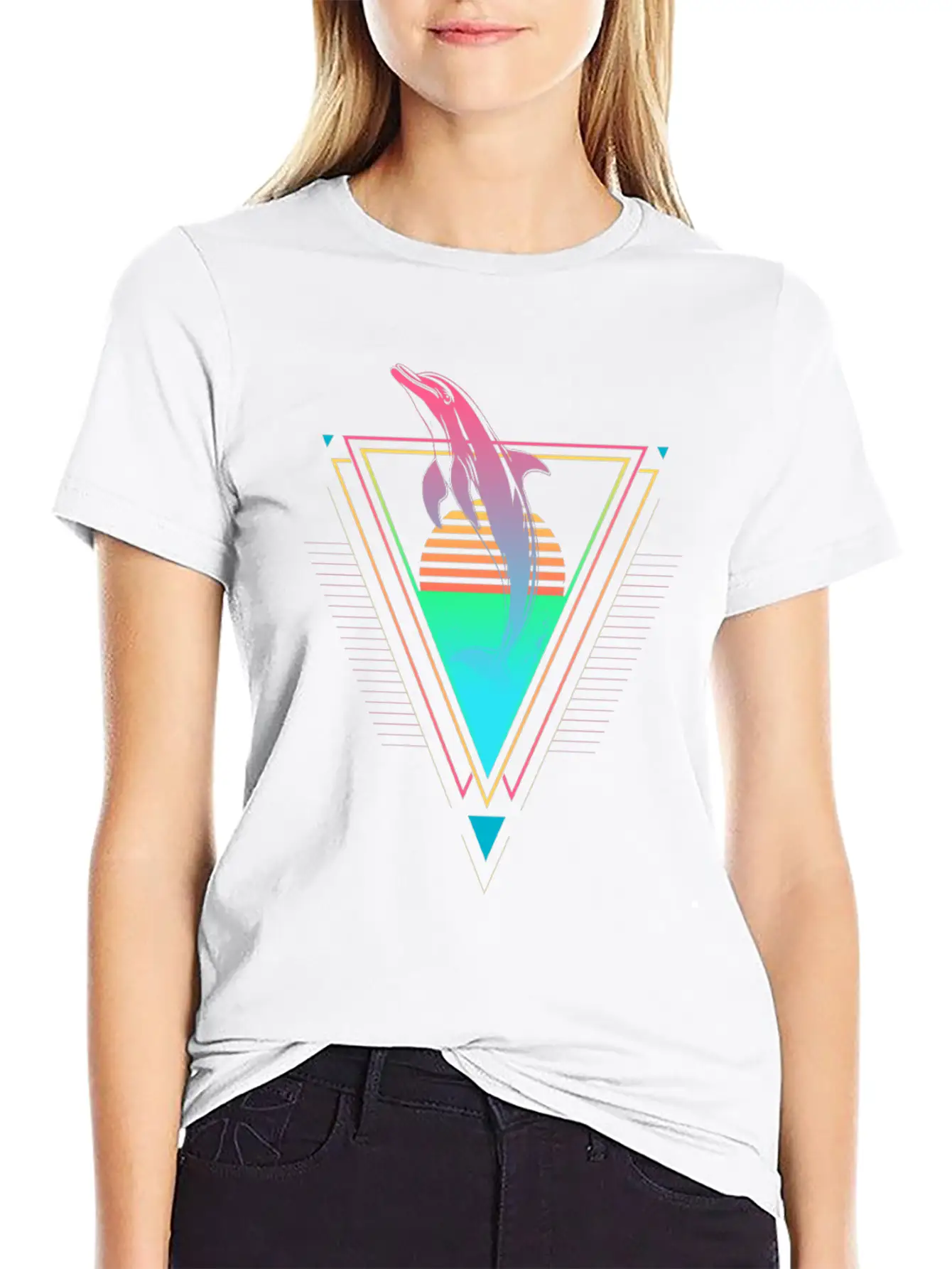 Dolphin Vaporwave Synthwave 90s 80s Sunset Classic Cotton Tee – Unisex Comfort For Any Season