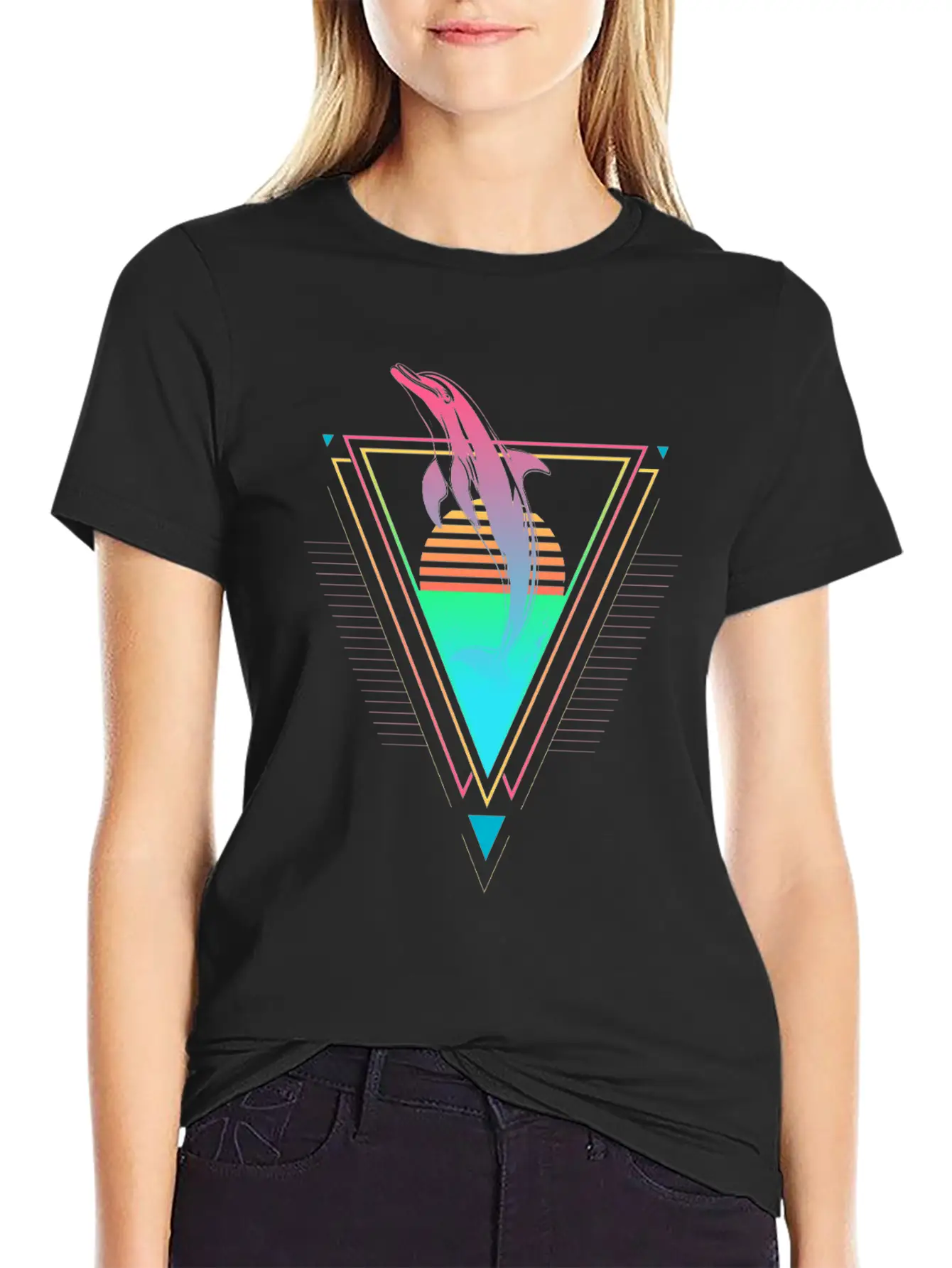 Dolphin Vaporwave Synthwave 90s 80s Sunset Classic Cotton Tee – Unisex Comfort For Any Season