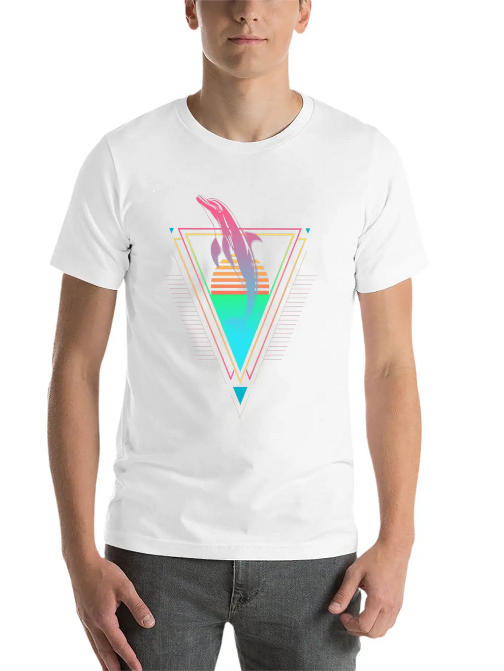 Dolphin Vaporwave Synthwave 90s 80s Sunset Classic Cotton Tee – Unisex Comfort For Any Season