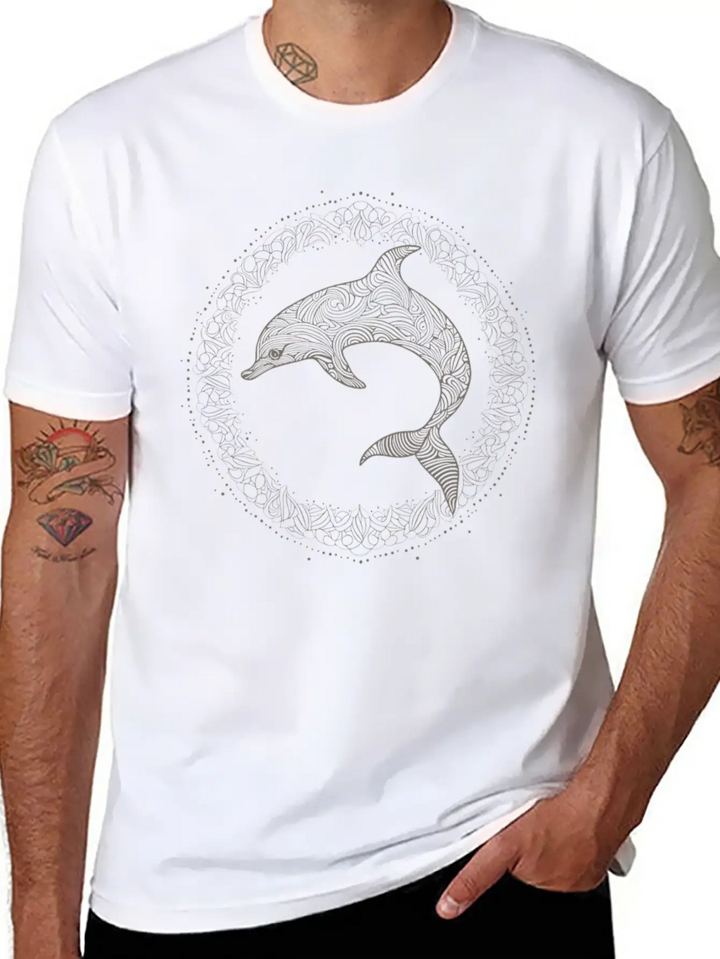 Dolphin With Line Art Design Essential Cotton Tee For Daily Outfits – Unisex Style