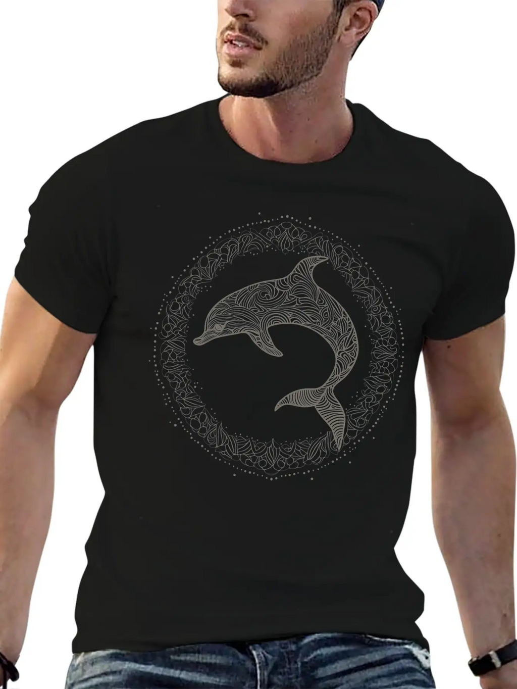 Dolphin With Line Art Design Essential Cotton Tee For Daily Outfits – Unisex Style