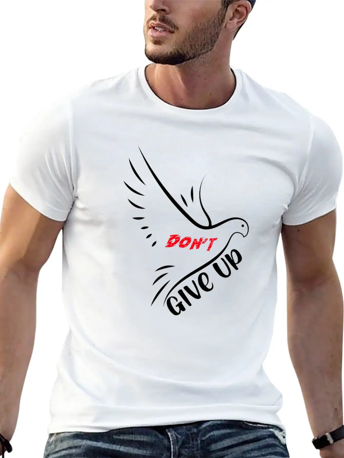 Don't Give Up Motivation Line Eagle Bird - Black Essential Cotton Tee For Daily Outfits – Unisex Style