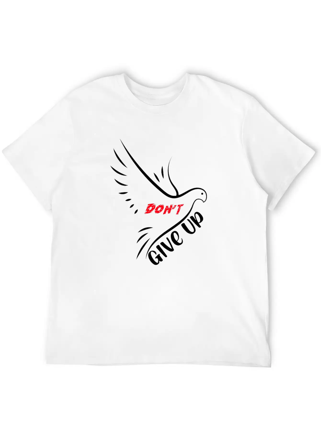 Don't Give Up Motivation Line Eagle Bird - Black Essential Cotton Tee For Daily Outfits – Unisex Style