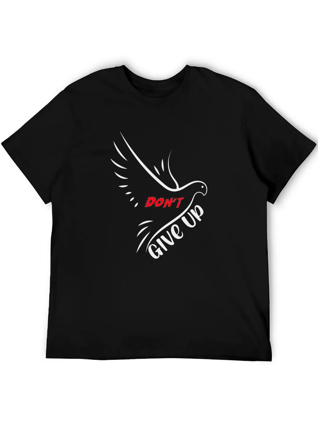Don't Give Up Motivation Line Eagle Bird - Black Essential Cotton Tee For Daily Outfits – Unisex Style