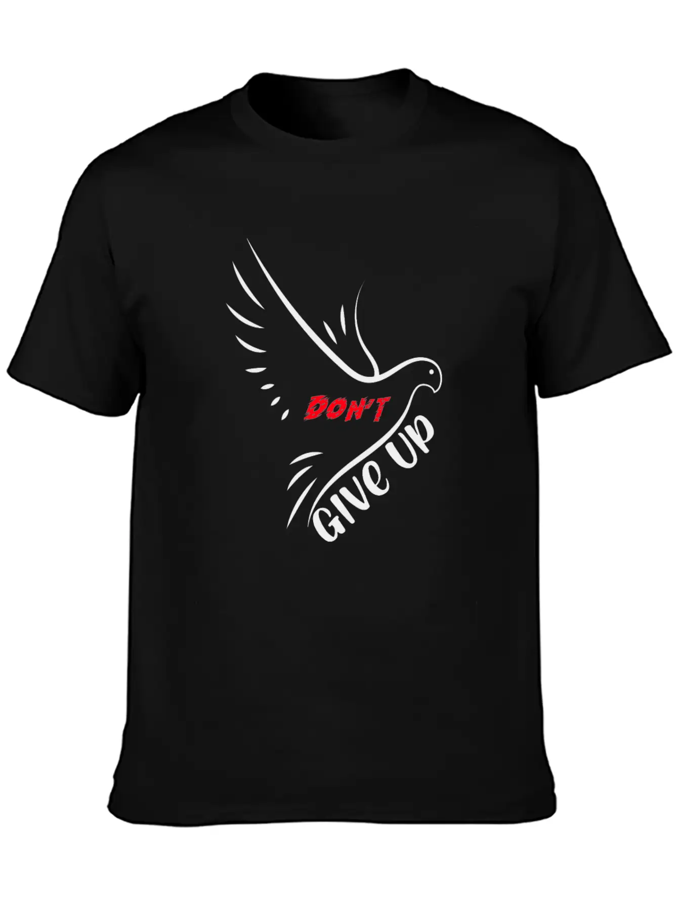 Don't Give Up Motivation Line Eagle Bird - Black Essential Cotton Tee For Daily Outfits – Unisex Style