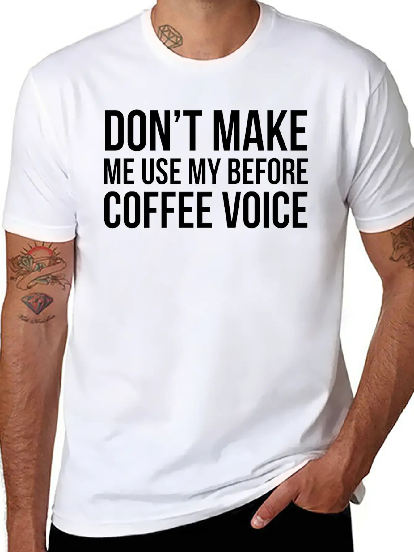 Don't Make Me Use My Before Coffee Voice Modern Fit Casual T-Shirt – Clean And Versatile Design