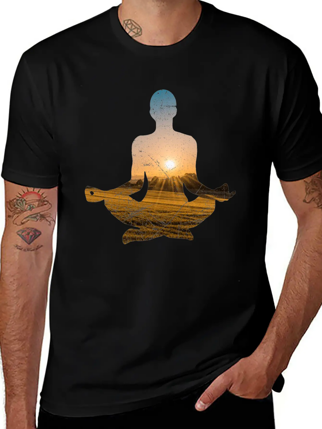 Double Exposure Art Meditation Yoga Gift Idea Unisex Casual T-Shirt – Clean Design For Daily Comfort