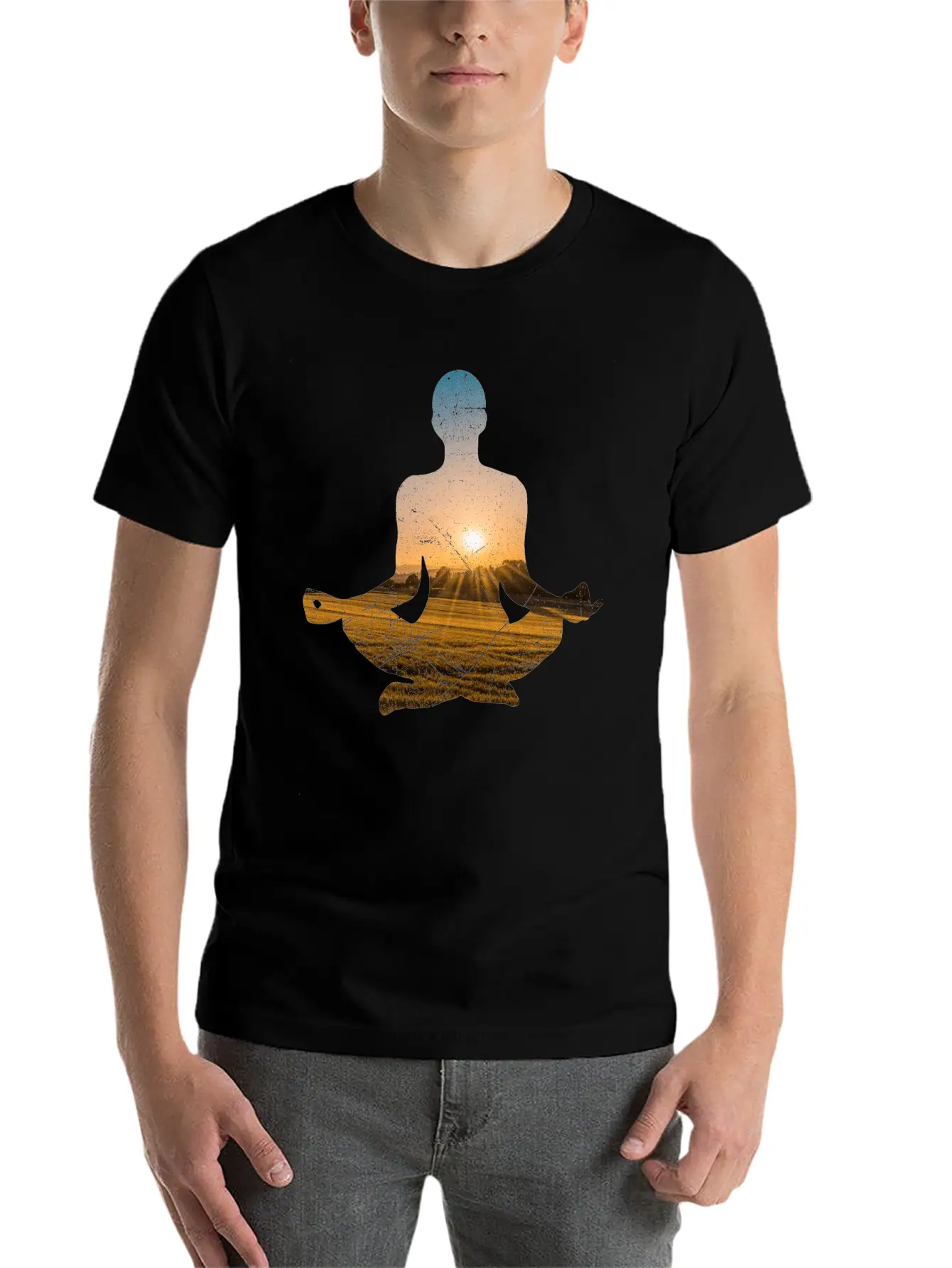 Double Exposure Art Meditation Yoga Gift Idea Unisex Casual T-Shirt – Clean Design For Daily Comfort