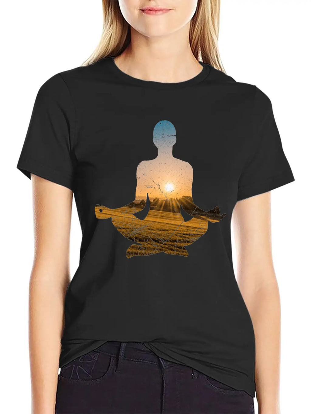 Double Exposure Art Meditation Yoga Gift Idea Unisex Casual T-Shirt – Clean Design For Daily Comfort