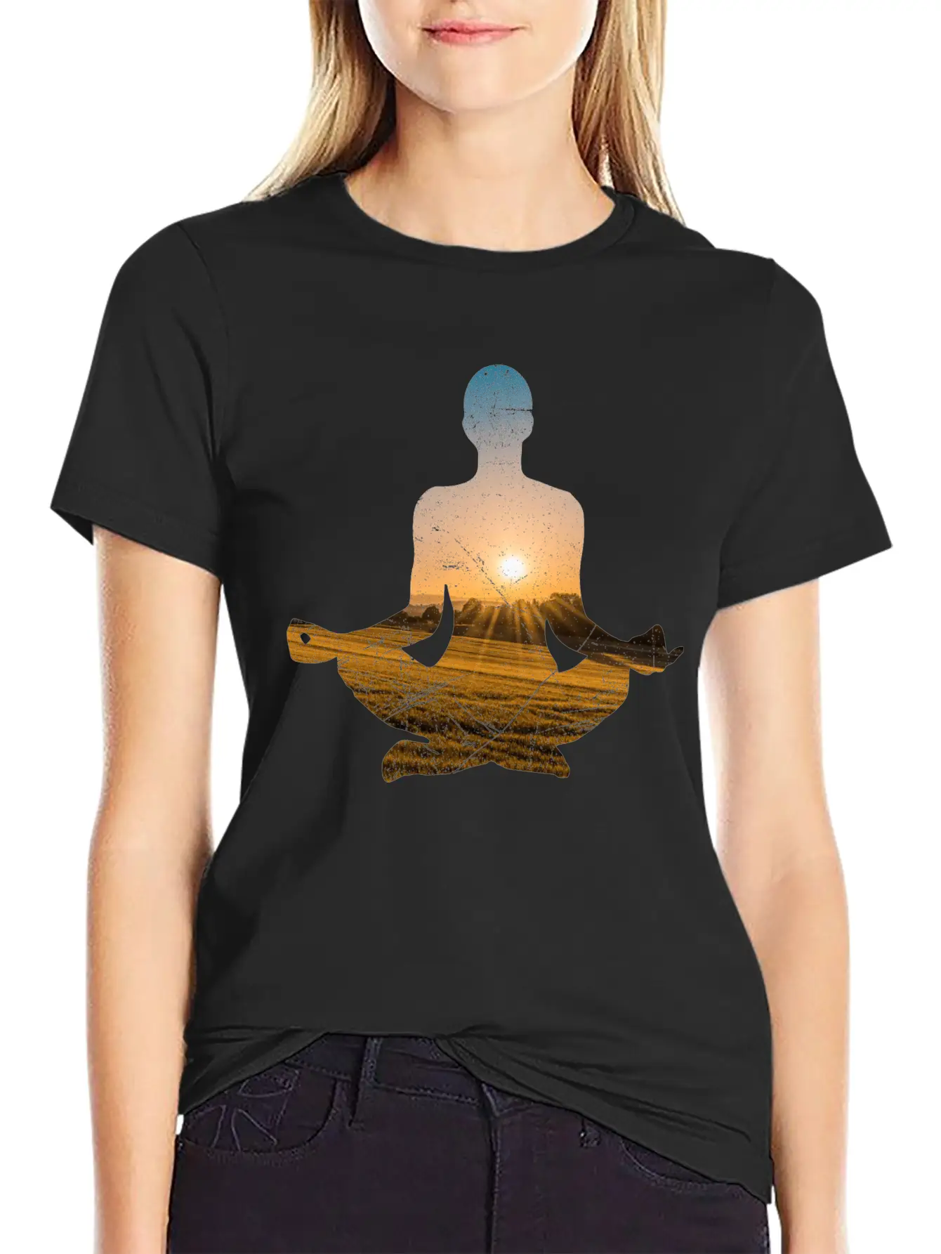 Double Exposure Art Meditation Yoga Gift Idea Unisex Casual T-Shirt – Clean Design For Daily Comfort